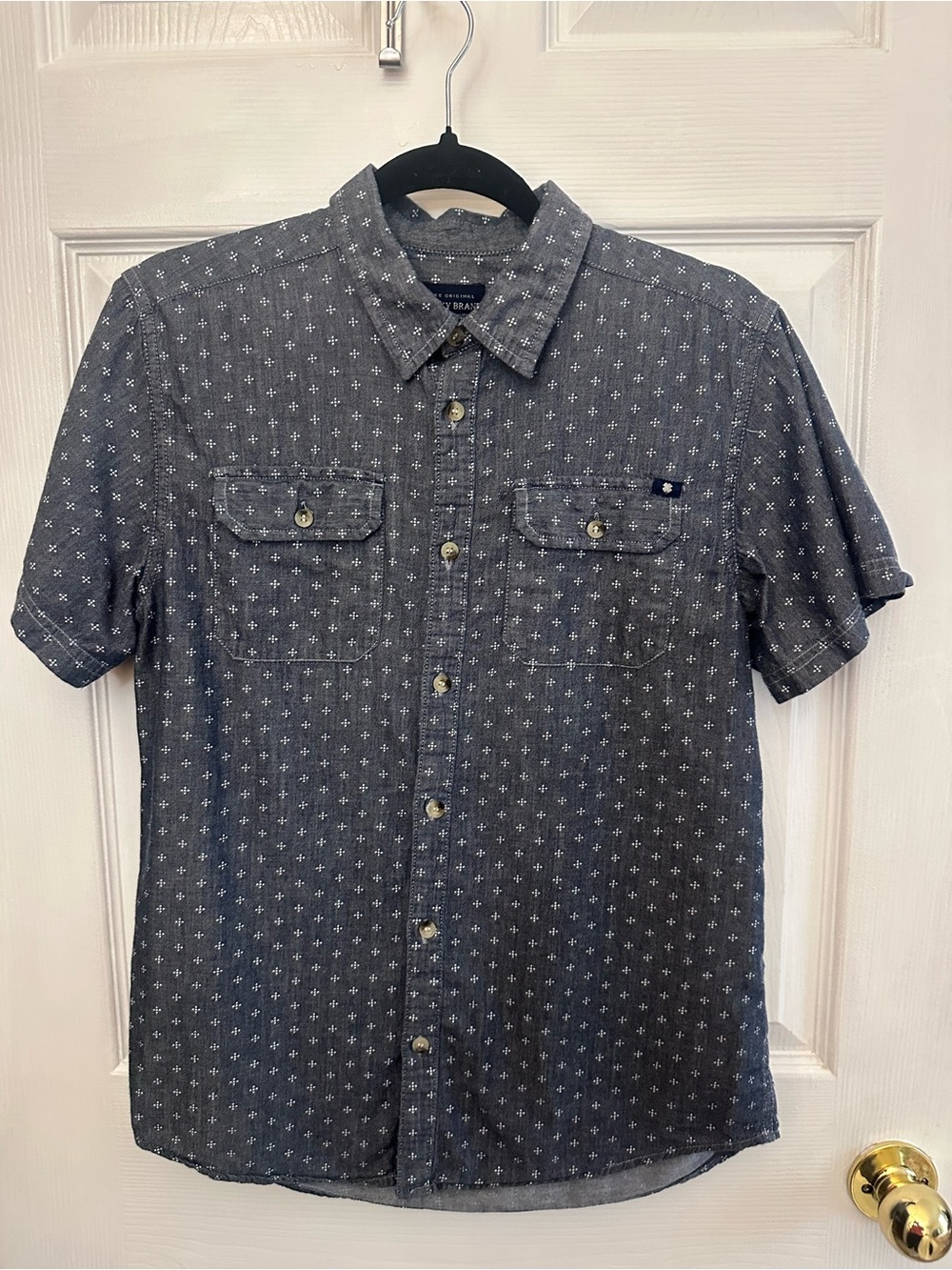 Lucky Brand Boy’s Short-Sleeve Button-Down Shirt - Grey/Blue w/ White Micro